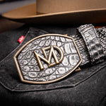 Marco Di Milano Iowa Caiman Crocodile Belt Stone Gray
