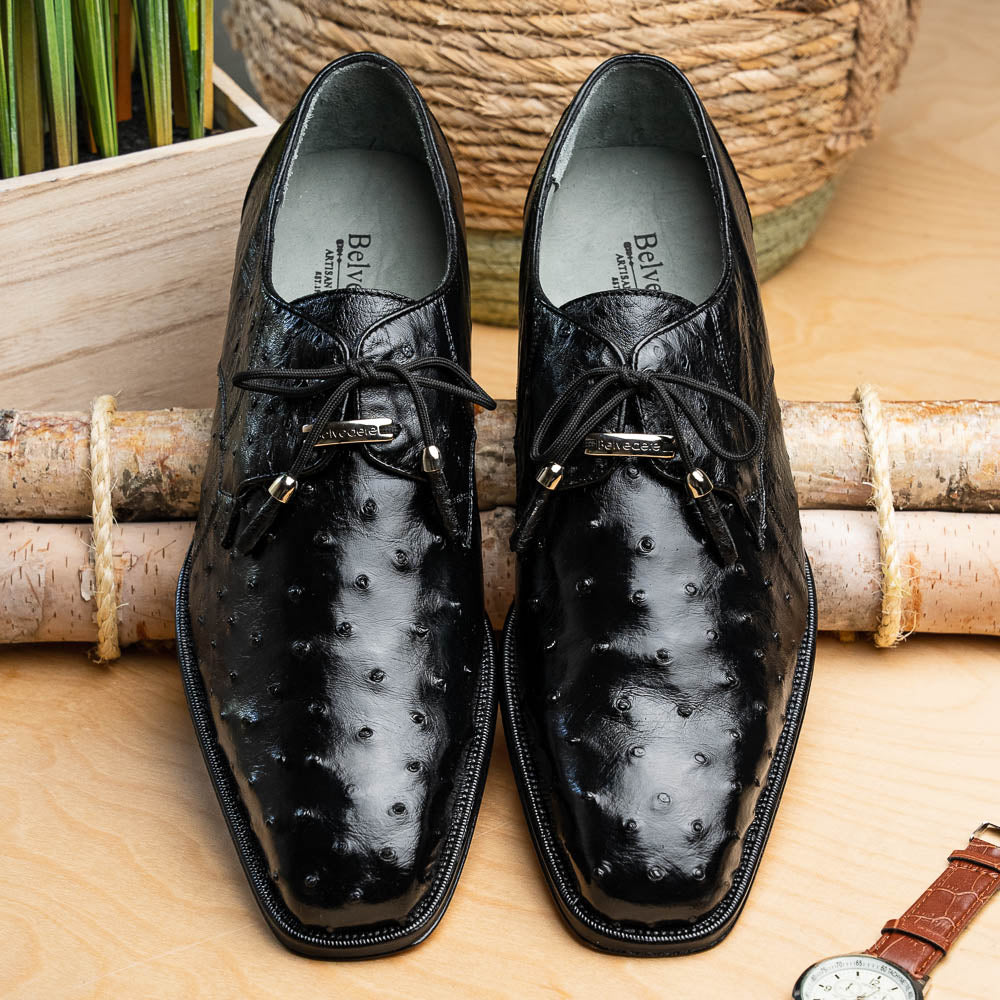 Belvedere Isola Ostrich Quill Dress Shoes Black