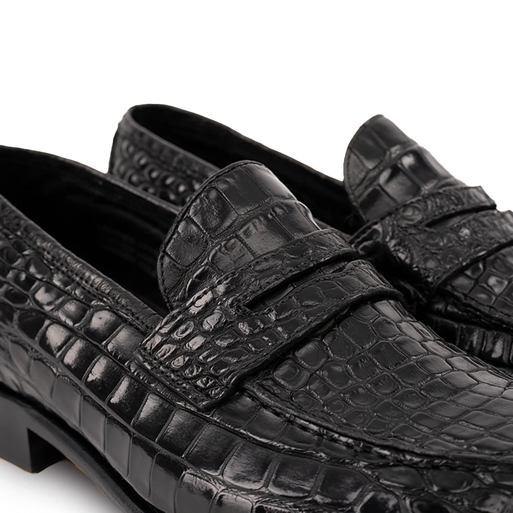 Calzoleria Toscana Izano Dip-Dyed Nile Crocodile Dress Loafer Black