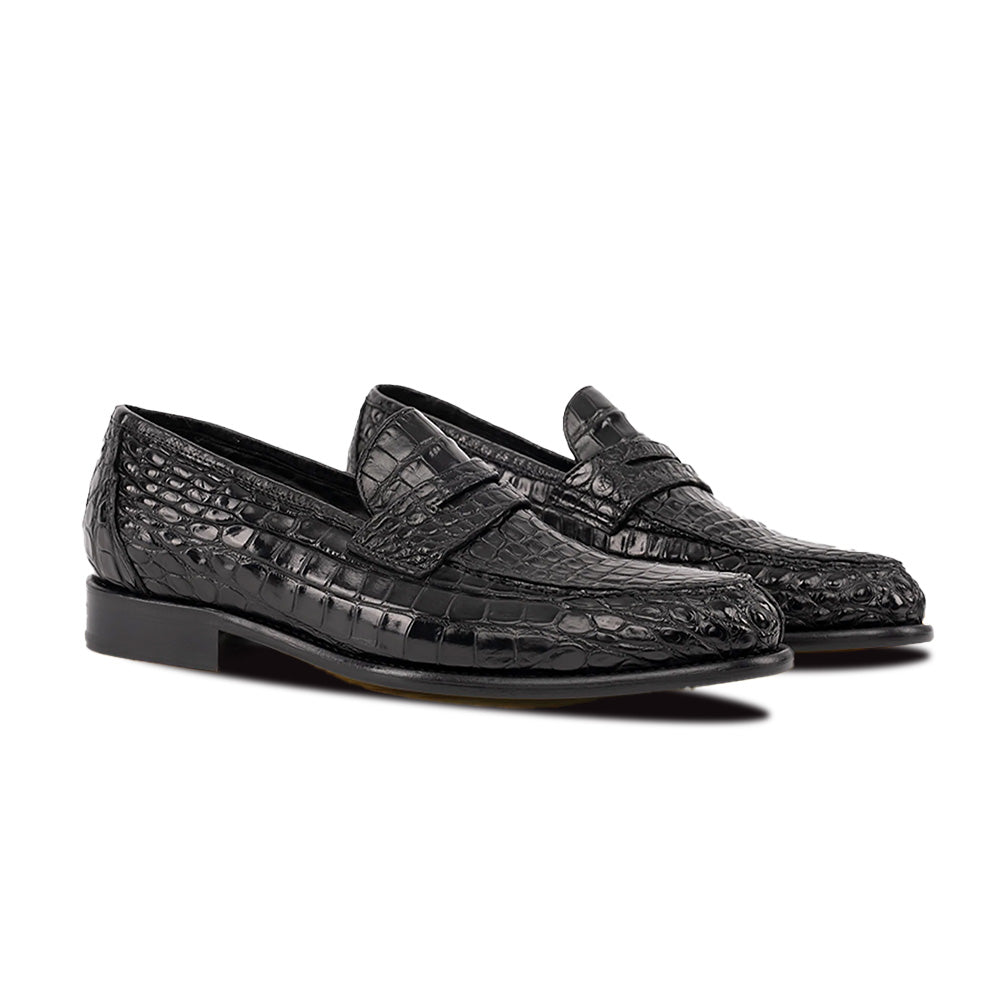 Calzoleria Toscana Izano Dip-Dyed Nile Crocodile Dress Loafer Black
