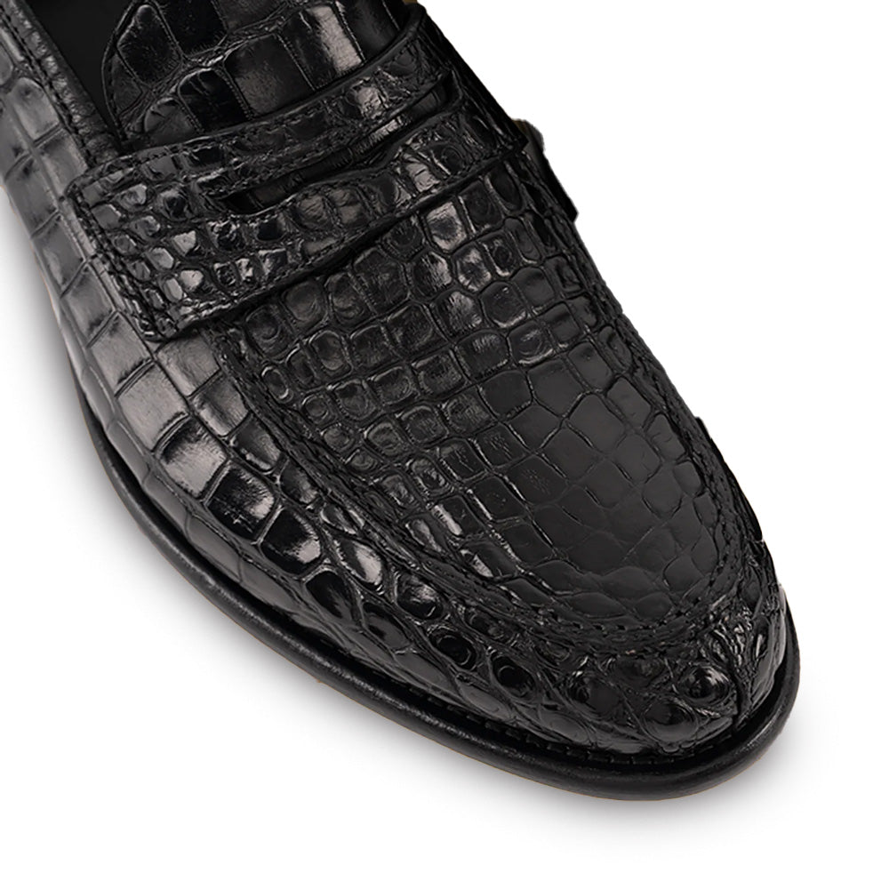 Calzoleria Toscana Izano Dip-Dyed Nile Crocodile Dress Loafer Black