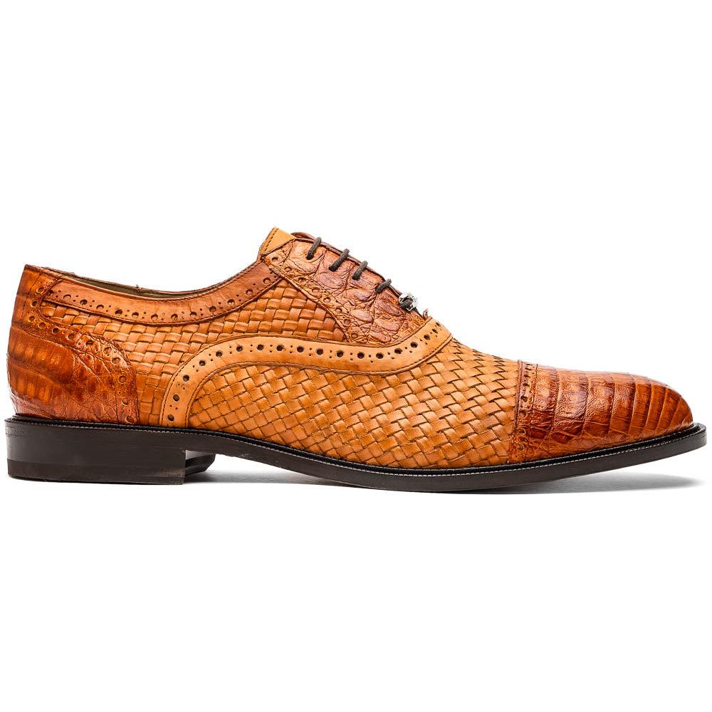 Marco Di Milano John Woven Caiman Crocodile Oxford Brandy
