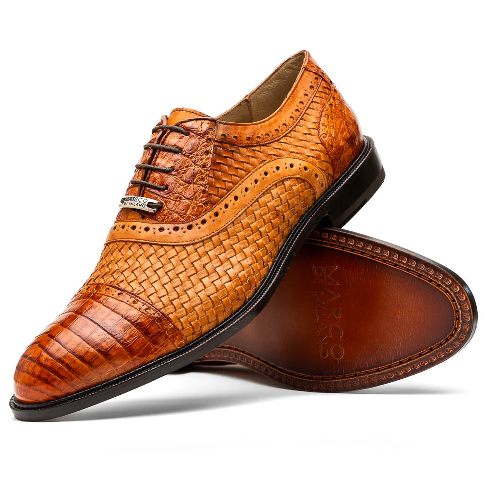 Marco Di Milano John Woven Caiman Crocodile Oxford Brandy