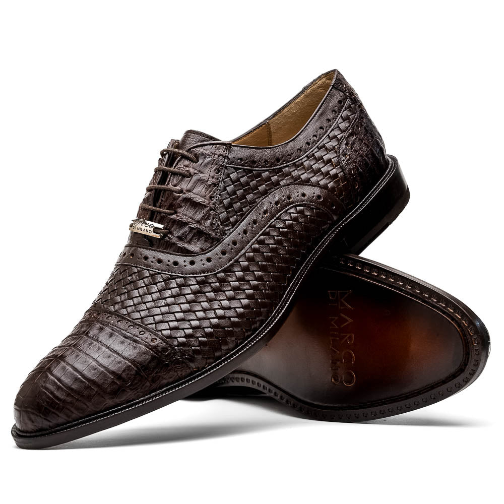 Marco Di Milano John Woven Caiman Crocodile Oxford Brown