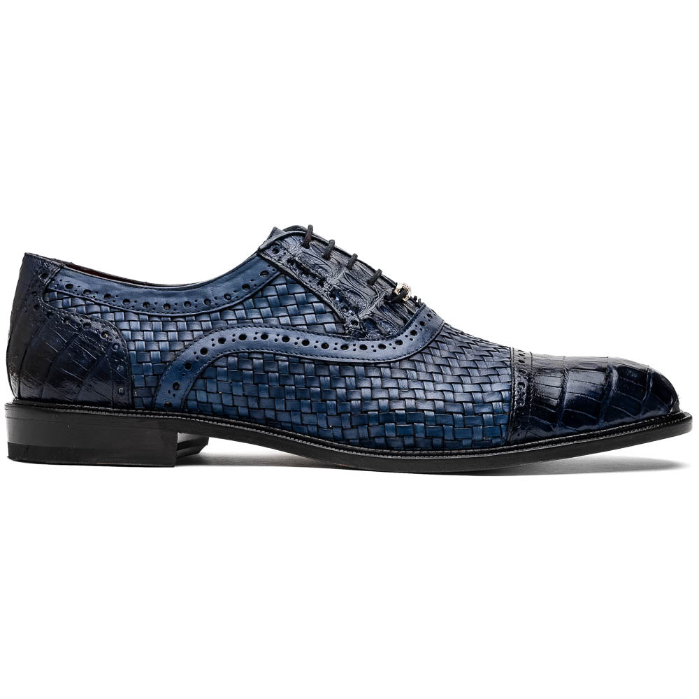 Marco Di Milano John Woven Caiman Crocodile Oxford Navy