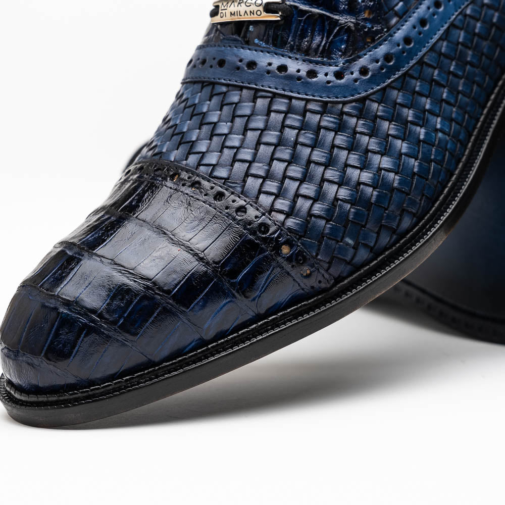 Marco Di Milano John Woven Caiman Crocodile Oxford Navy