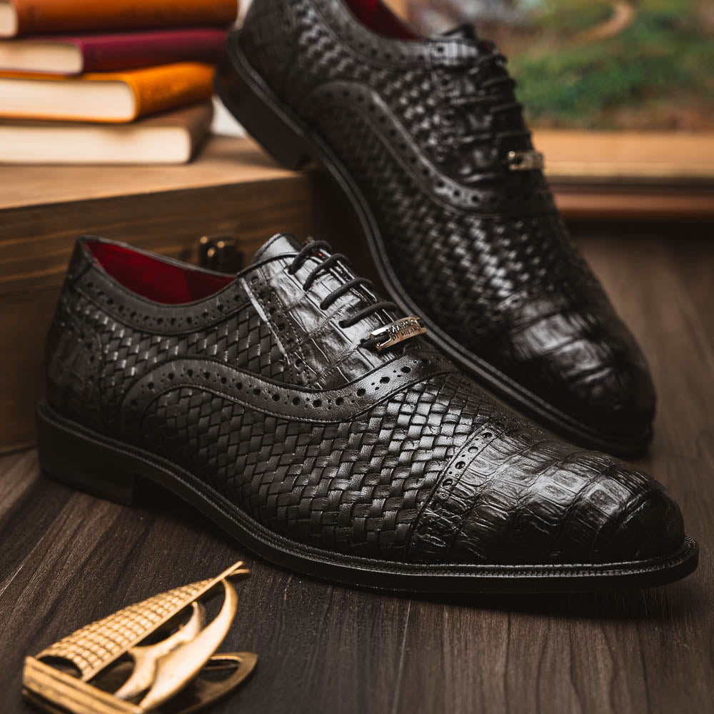 Marco Di Milano John Woven Caiman Crocodile Oxford Black