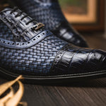 Marco Di Milano John Woven Caiman Crocodile Oxford Navy
