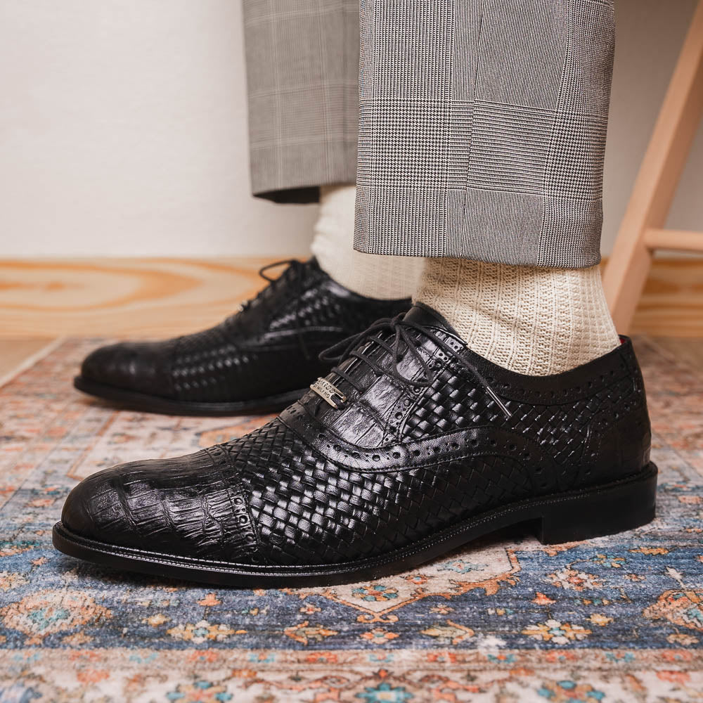 Marco Di Milano John Woven Caiman Crocodile Oxford Black