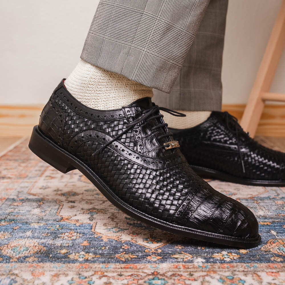 Marco Di Milano John Woven Caiman Crocodile Oxford Black