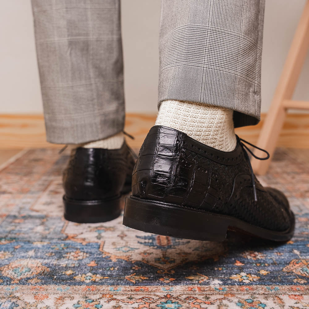 Marco Di Milano John Woven Caiman Crocodile Oxford Black