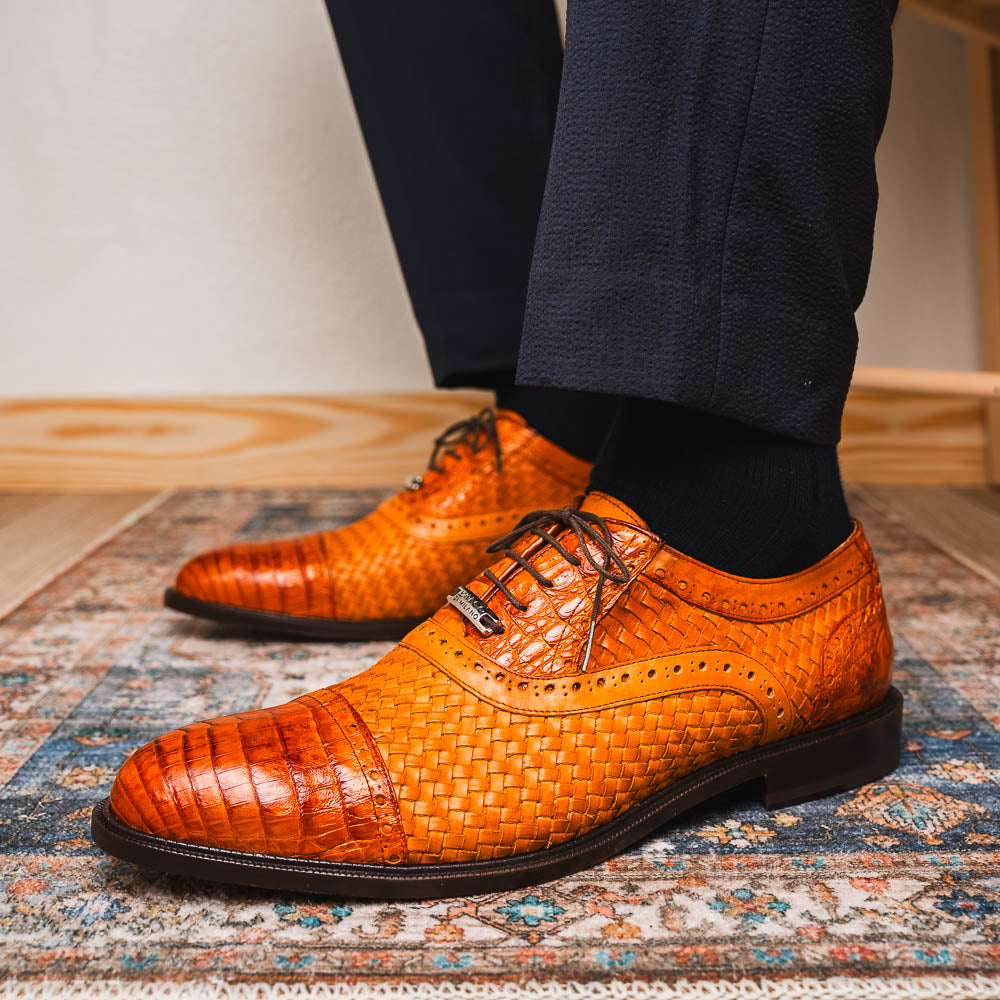 Marco Di Milano John Woven Caiman Crocodile Oxford Brandy