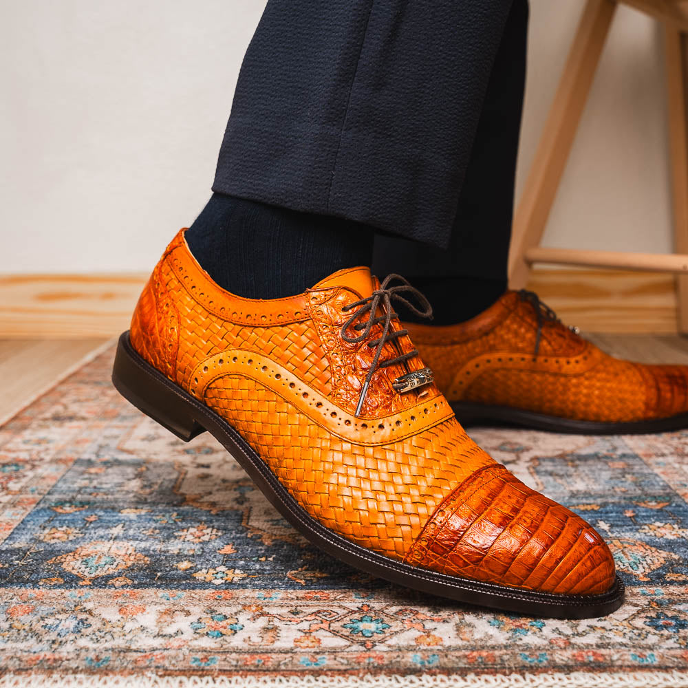 Marco Di Milano John Woven Caiman Crocodile Oxford Brandy