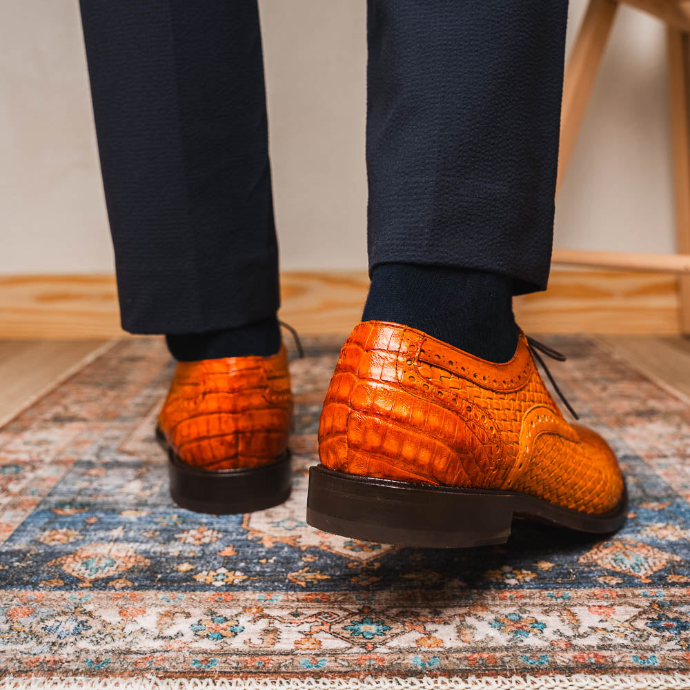 Marco Di Milano John Woven Caiman Crocodile Oxford Brandy
