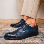 Marco Di Milano John Woven Caiman Crocodile Oxford Navy