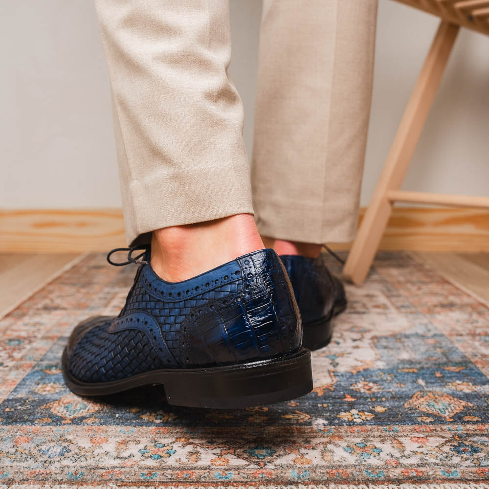 Marco Di Milano John Woven Caiman Crocodile Oxford Navy