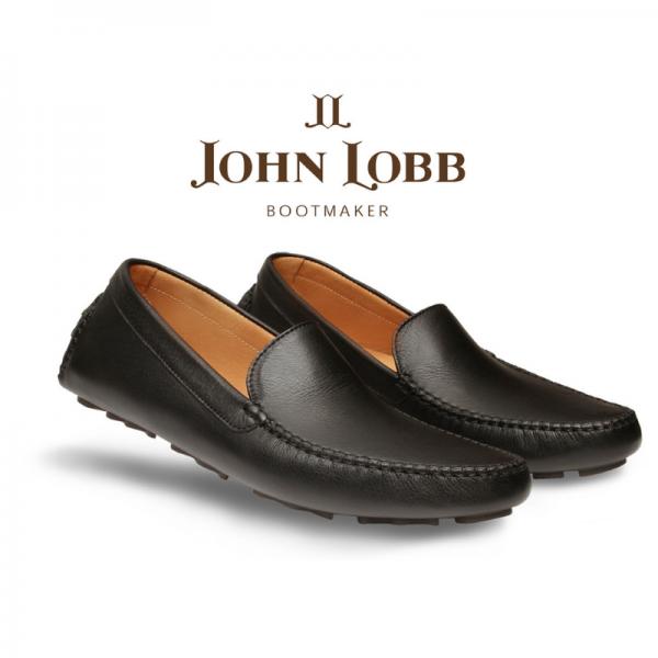 John Lobb Calfskin Driving Loafers Black