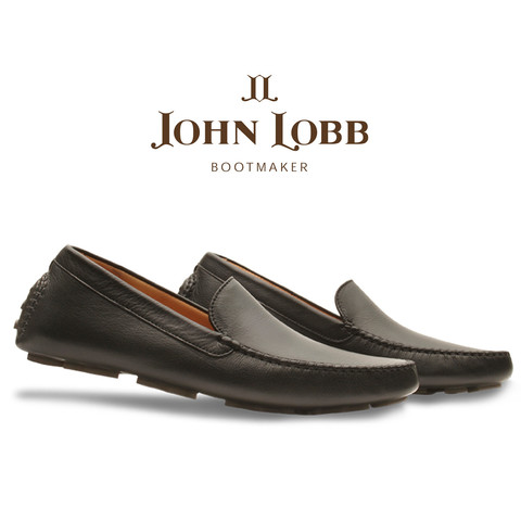 John Lobb Calfskin Driving Loafers Black