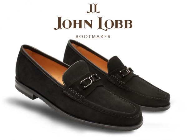 John Lobb Signature Suede Bit Loafers Black