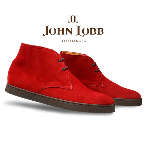 John Lobb Turf Suede Ankle Boots Red