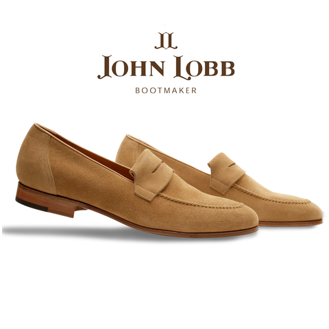 John Lobb Turvey Suede Penny Loafers Cashew
