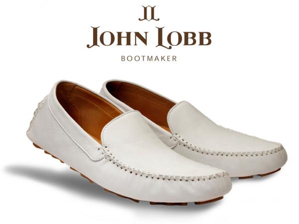 John Lobb Velveteen Nubuck Driving Loafers Chalk WIDE