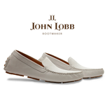 John Lobb Velveteen Nubuck Driving Loafers Chalk WIDE