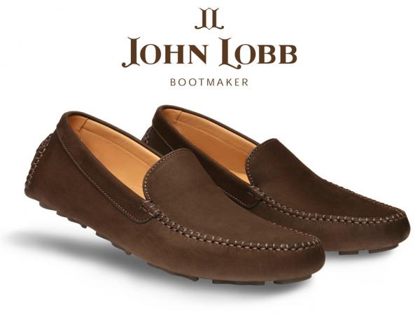 John Lobb Velveteen Nubuck Driving Loafers Earth Brown