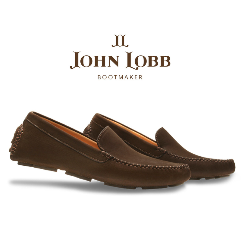 John Lobb Velveteen Nubuck Driving Loafers Earth Brown