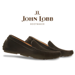 John Lobb Velveteen Nubuck Driving Loafers Ebony