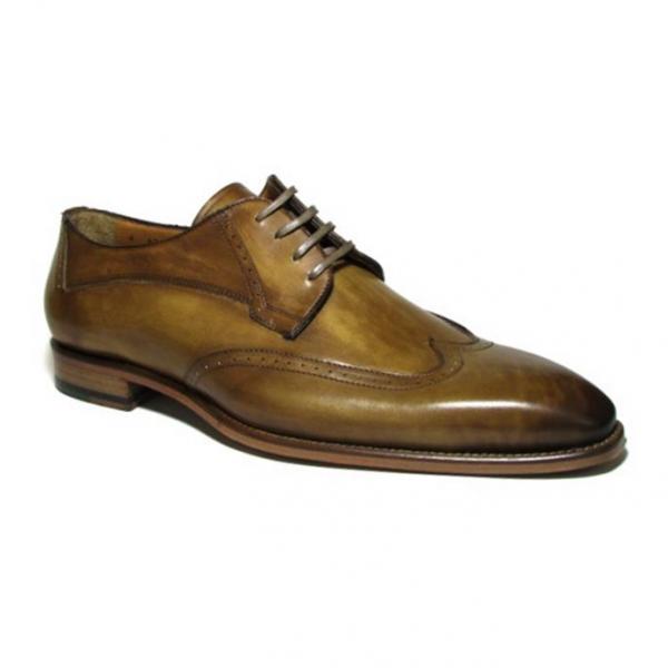 Jose Real Amberes Hand Antiqued Wingtip Shoes Light Brown