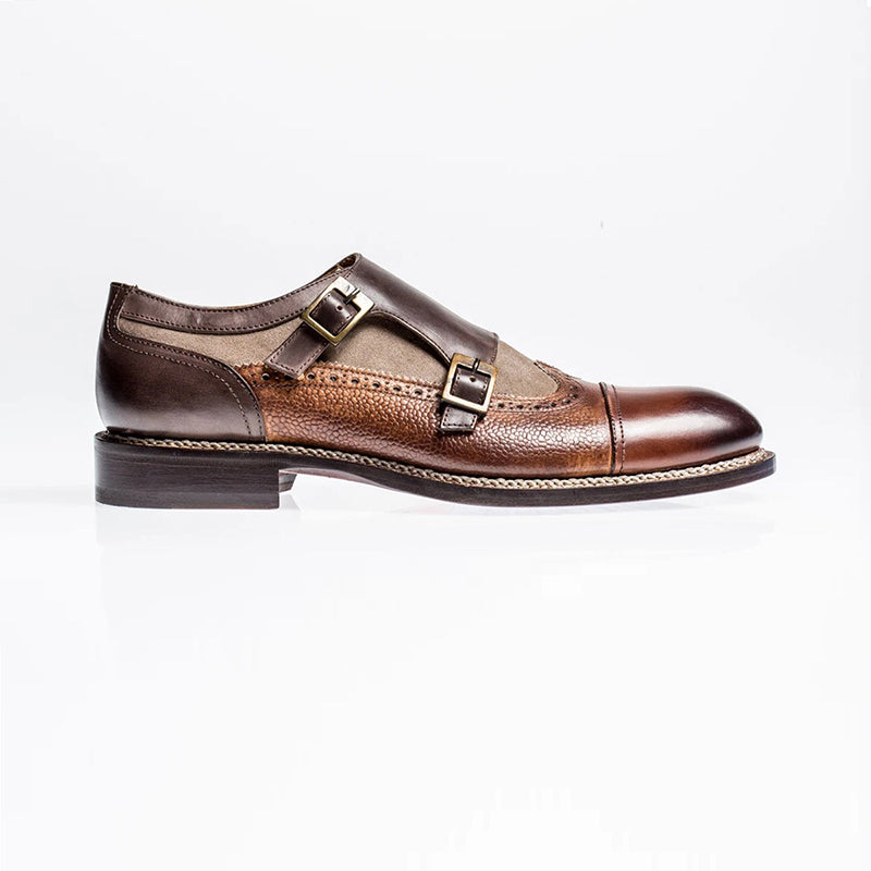 Jose Real Nordve Double Monk Velour Shoes Brown