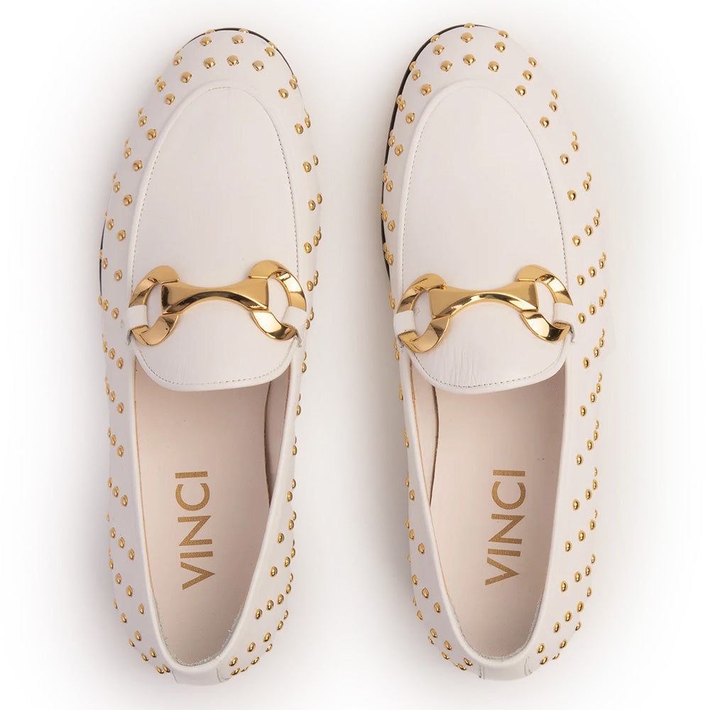 Vinci Leather The Jupiter Spike Leather Bit Loafer Limited Edition White (D-7051 )