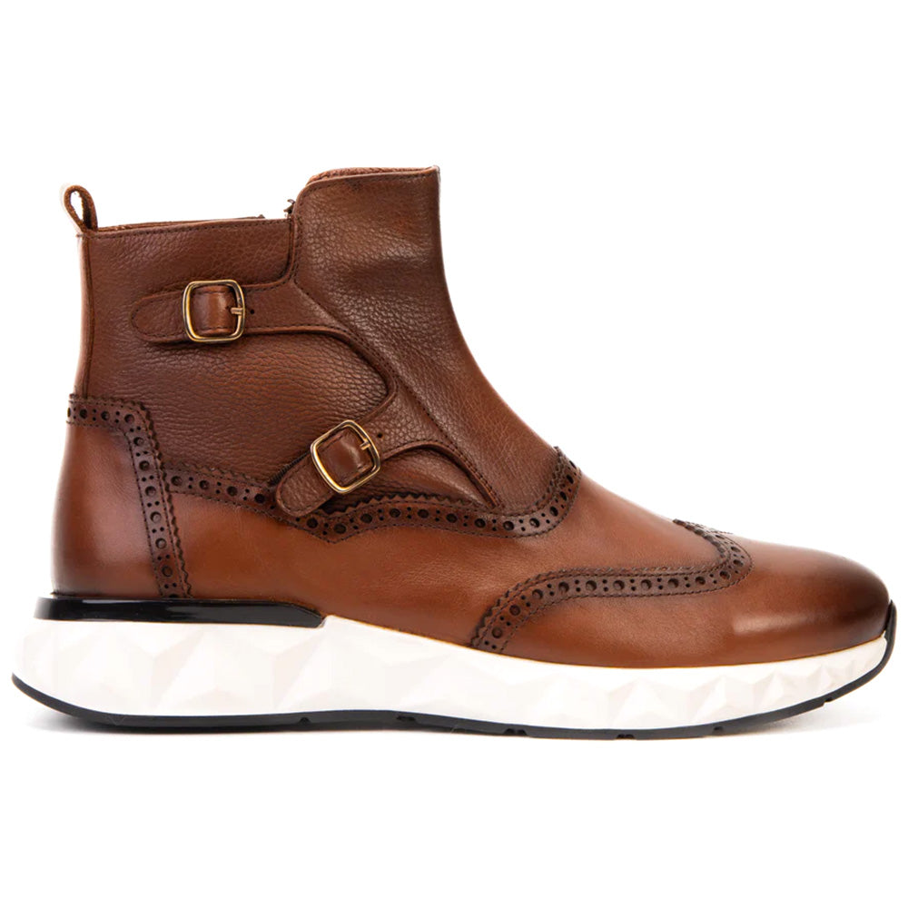 Vinci Leather The Stealth Wingtip Buckle Leather Mens Boot Tan