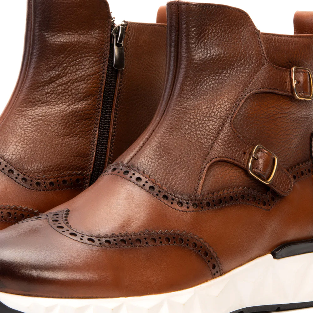 Vinci Leather The Stealth Wingtip Buckle Leather Mens Boot Tan