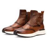 Vinci Leather The Stealth Wingtip Buckle Leather Mens Boot Tan