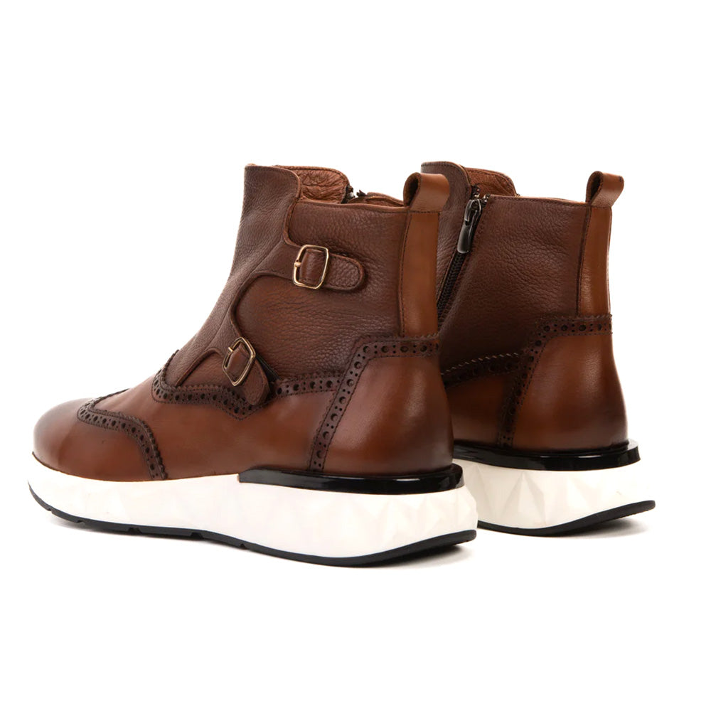 Vinci Leather The Stealth Wingtip Buckle Leather Mens Boot Tan