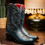 Marco Di Milano Kansas Python Round Toe Cowboy Boot Black / Blue