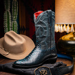 Marco Di Milano Kansas Python Round Toe Cowboy Boot Black / Blue