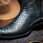 Marco Di Milano Kansas Python Round Toe Cowboy Boot Black / Blue