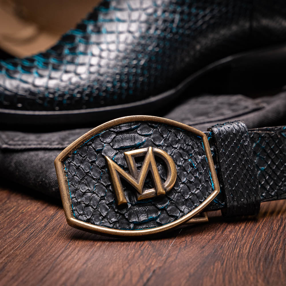 Marco Di Milano Kansas Python Round Toe Cowboy Boot Black / Blue