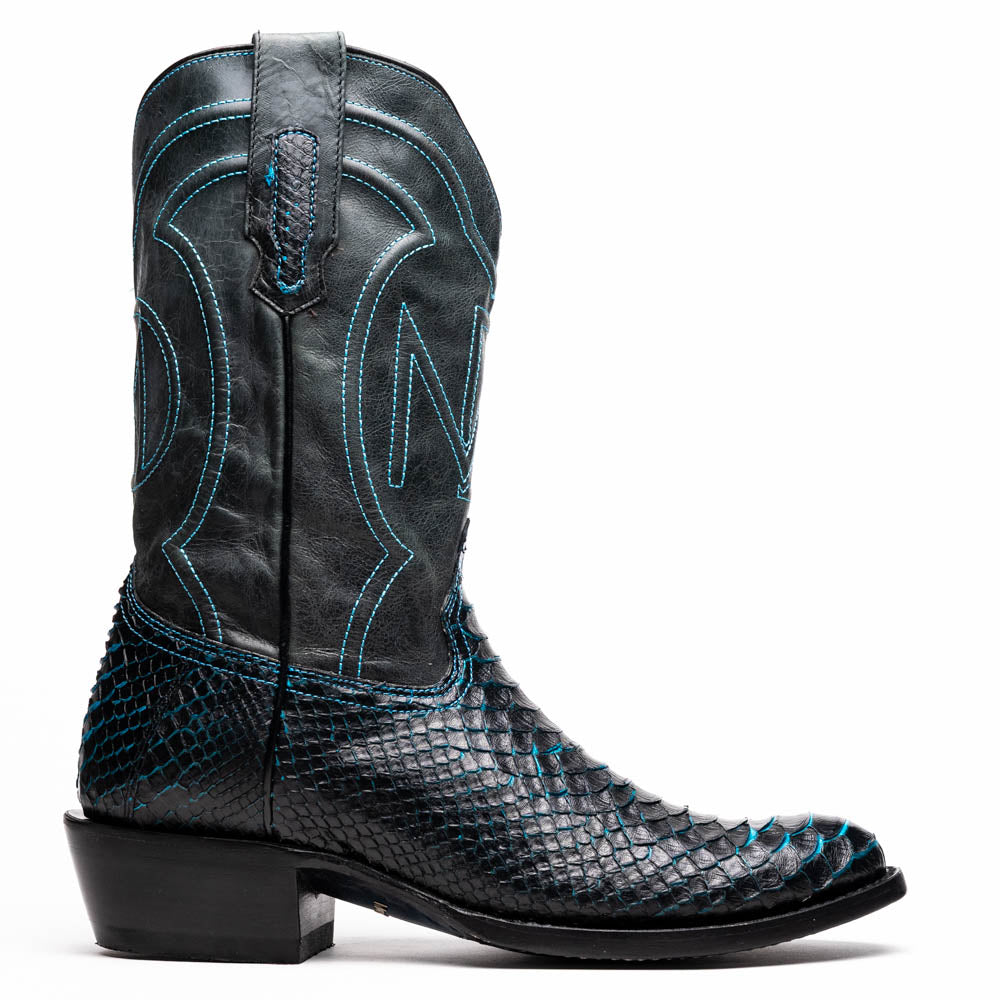 Marco Di Milano Kansas Python Round Toe Cowboy Boot Black / Blue