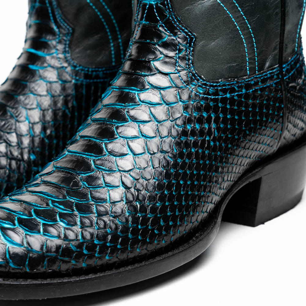 Marco Di Milano Kansas Python Round Toe Cowboy Boot Black / Blue