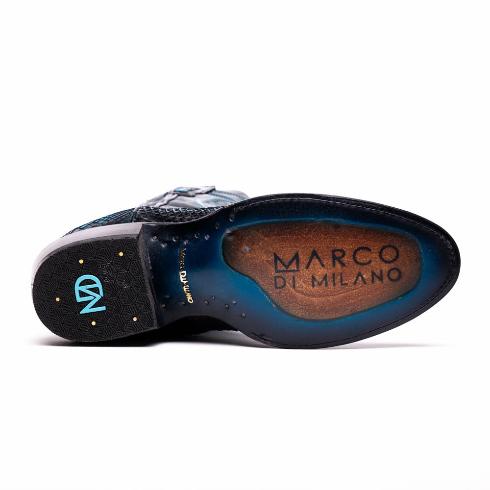 Marco Di Milano Kansas Python Round Toe Cowboy Boot Black / Blue