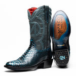 Marco Di Milano Kansas Python Round Toe Cowboy Boot Black / Blue