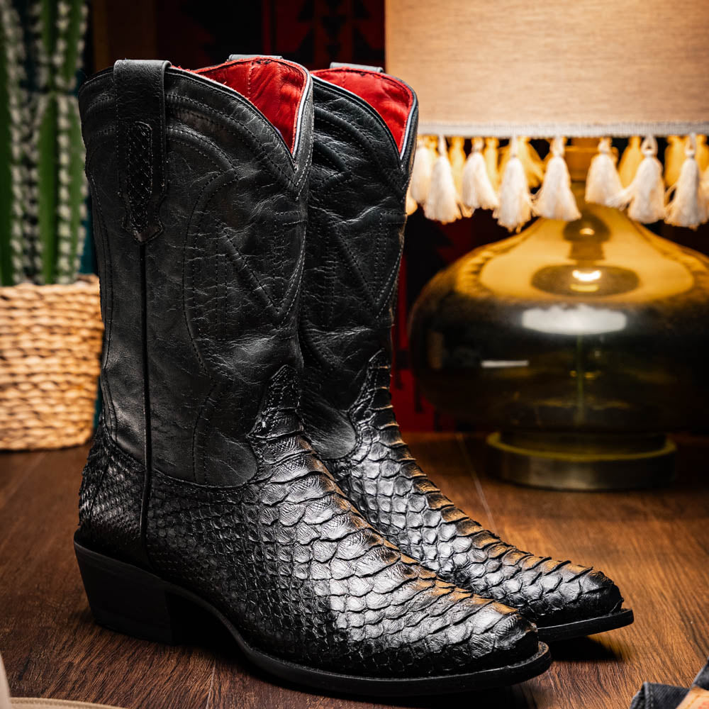 Marco Di Milano Kansas Python Round Toe Cowboy Boot Black