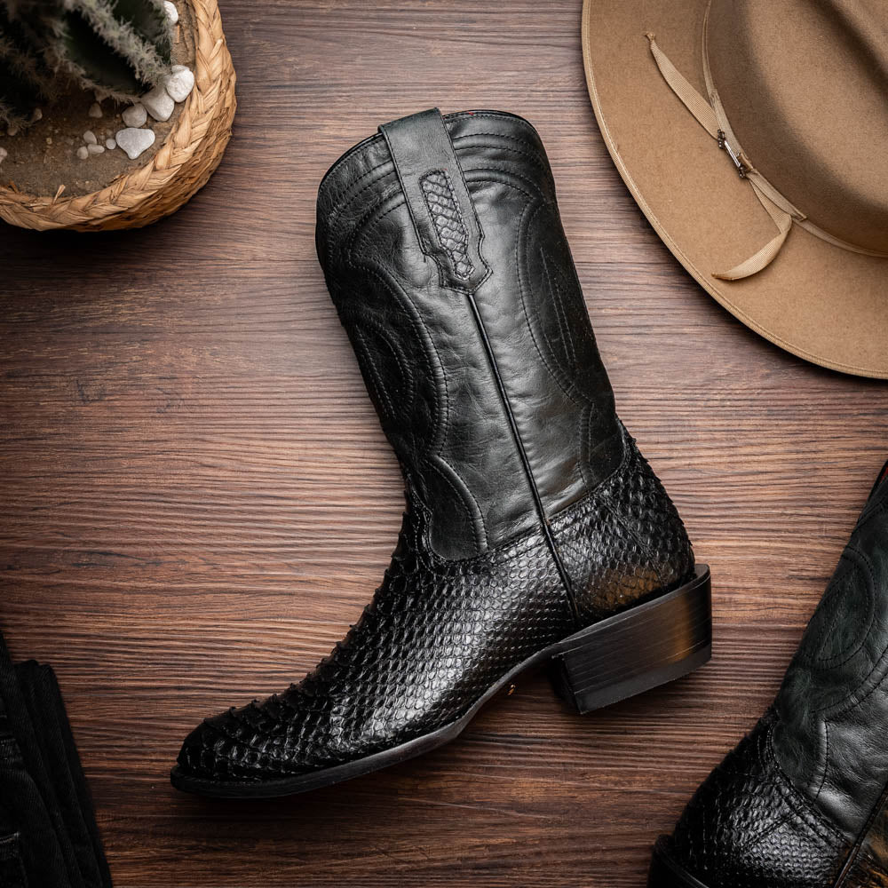 Marco Di Milano Kansas Python Round Toe Cowboy Boot Black