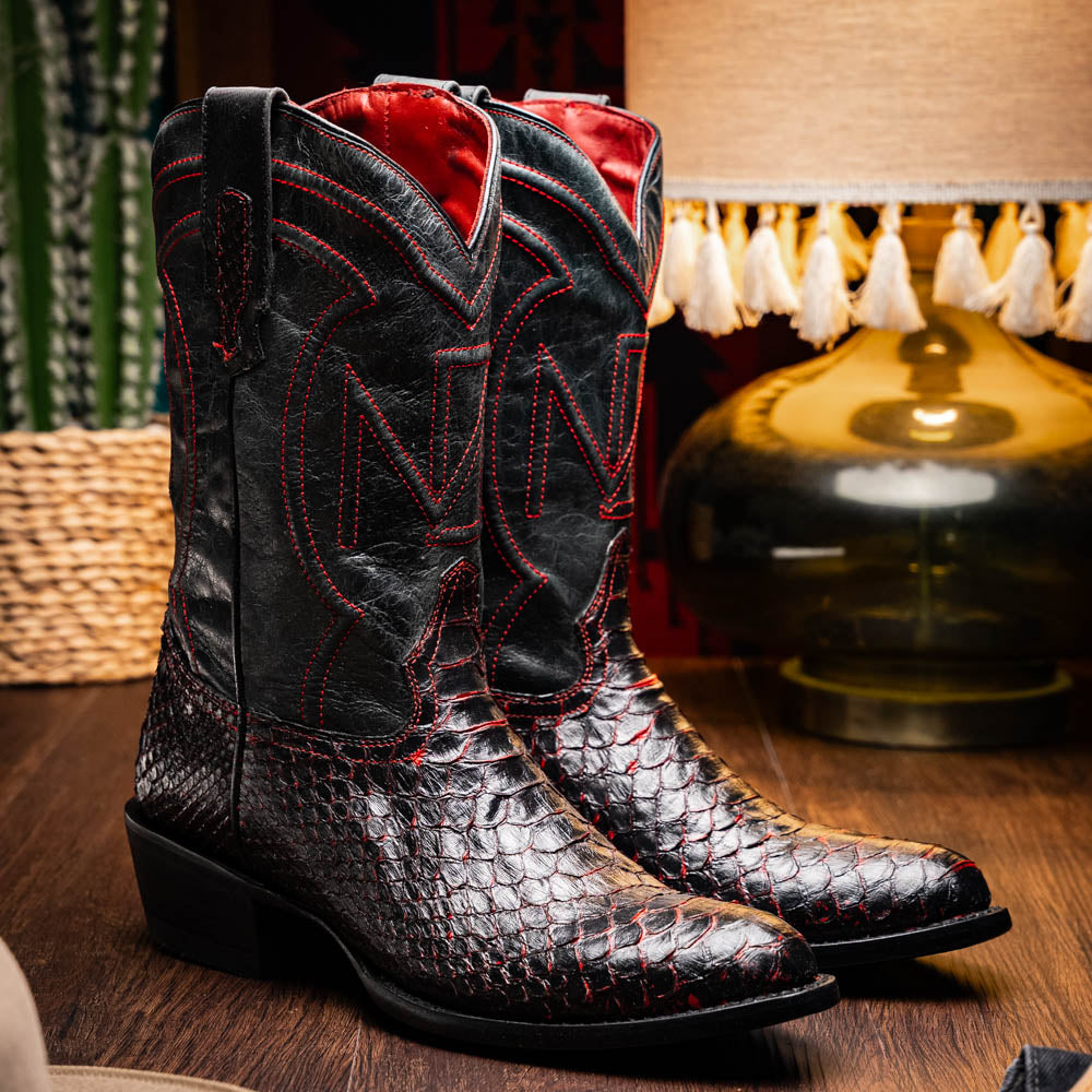Marco Di Milano Kansas Python Round Toe Cowboy Boot Black Cherry
