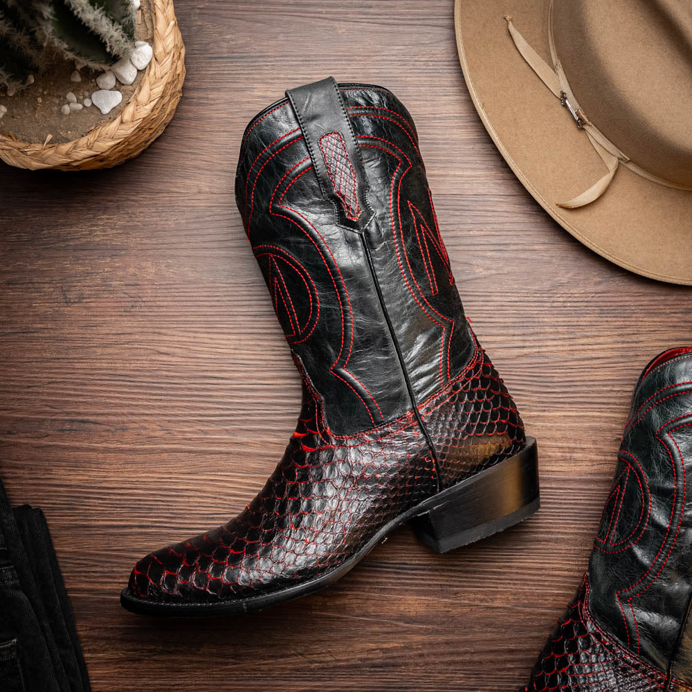 Marco Di Milano Kansas Python Round Toe Cowboy Boot Black Cherry