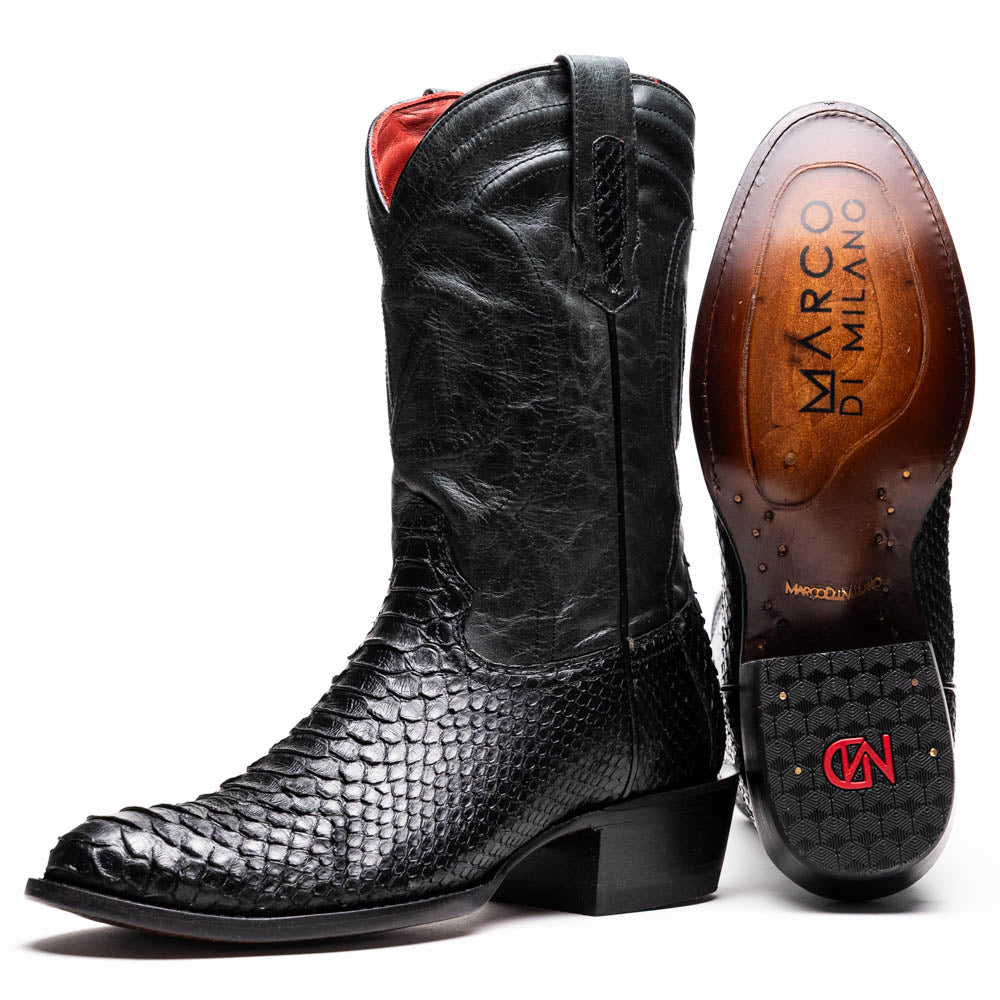 Marco Di Milano Kansas Python Round Toe Cowboy Boot Black